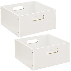 Toilinux Lot de 2 Boîtes de rangement carrée en MDF - L. 31 x H. 15 cm - Blanc