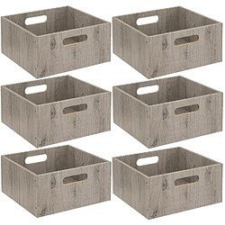 Toilinux Lot de 6 Boîtes de rangement carrée en MDF - L. 31 x H. 15 cm - Gris, effet bois