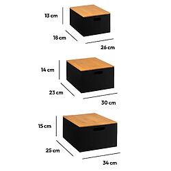 Pegane Lot de 3 Boites Bureau Noir Naturel