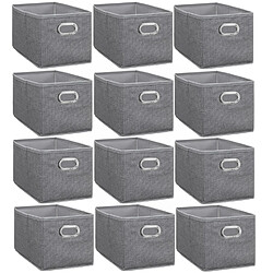 Toilinux Lot de 12 Boites de rangement en tissu avec poignée - Longueur 31 x Hauteur 15 cm - Gris chiné