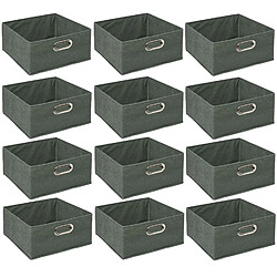 Toilinux Lot de 12 Boites de rangement en tissu l.31 x h. 15 cm - Vert kaki