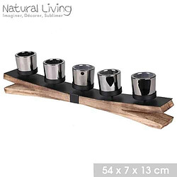 Toilinux Bougeoir avec support en bois et métal Natural Living - Noir