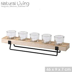 Toilinux Bougeoir avec support en bois et pied métal Natural Living - Noir