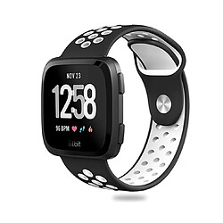 YP Select Bande de sport Bracelet sport pour Fitbit Versa - Silicone - Ventilation - Noir/Blanc
