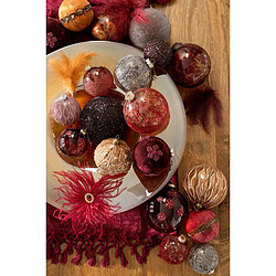 Paris Prix Boules de Noël Fleurs Velours 12cm Rouge