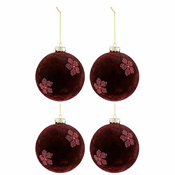 Paris Prix Boules de Noël Fleurs Velours 12cm Rouge