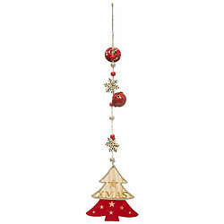 Sujet de Noël Sapin Soir 42cm - Naturel & Rouge Sujet de Noël - Bois - Design sapin avec flocons et clochettes - A suspendre - Multicolore