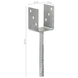 Piquets de clôture vidaXL - Acier galvanisé 8x6x30 cm pas cher