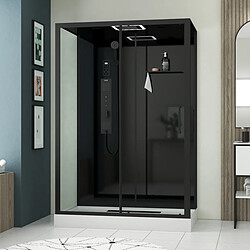 Aurlane CONNECT Cabine de douche rectangle - Hydromassage, Bluetooth - Aluminium noir mat - 120 x 90 cm
