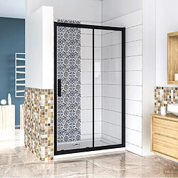AICA Sanitaire 100x195cm - Porte de douche noir mat Porte de douche coulissante - 100x195 cm - Verre anticalcaire 8 mm - Aluminium noir mat