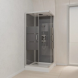 Aurlane Silvery Stripe Square Cabine de douche carrée - 90x90x215 cm - Aluminium laqué gris métal - Portes coulissantes