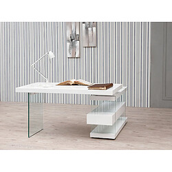 Avis Angel Cerda Bureau en bois blanc et verre trempé