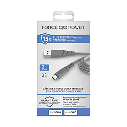 Bigben Force Power Câble Ultra-renforcé USB A/USB C 2m Gris pas cher