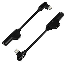 Avizar Adaptateur Audio et Charge iPhone Noir Adaptateur Lightning - Charge et audio - Jack 3.5mm - Modèle coudé