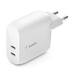 Belkin Double chargeur USB-C 40W Chargeur secteur double USB-C - Puissance 40W - Charge rapide pour iPhone et iPad - Design compact
