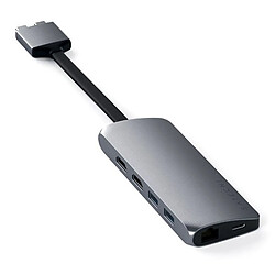 Hub USB C Satechi - Gris Hub double USB C - HDMI, Ethernet, Lecteur carte - Design compact argenté