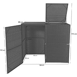 Decoshop26 Abri de poubelles extérieur conteneurs à ordures jusqu'à 2 bacs avec couvercle poly rotin 2x120 litres marron 04_0002856