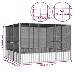 vidaXL Cage Gris 302,5x324,5x211,5 cm pas cher