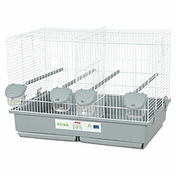 ZOLUX Cage Primo Éco-conçue 57 cm Blanc/Gris Cage pour oiseaux - Plastique recyclé - 4 perchoirs - Mangeoires intégrées - Séparation amovible - 57 x 34.5 x 41 cm