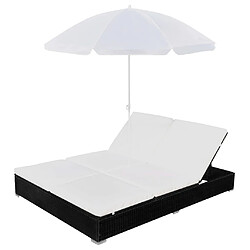 Avis vidaXL Chaise longue avec parasol - Noir
