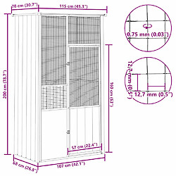 vidaXL Cage Gris 115x78x200 cm pas cher
