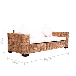vidaXL Canapé à 3 places de jardin Rotin naturel pas cher