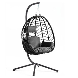 Concept Usine Fauteuil suspendu en résine effet rotin noir LIMA