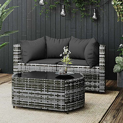 vidaXL Salon de jardin 3 pcs - Gris