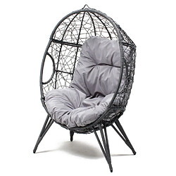 Concept Usine Fauteuil œuf sur pied en résine gris effet rotin JANE