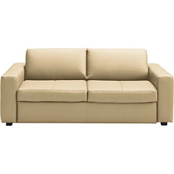 Venesetti Canapé droit 3 places cuir - Beige Canapé droit 3 places cuir - Style design - Assise ferme - Mousse polyuréthane - Coussins fournis