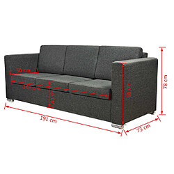 vidaXL Canapé à 3 places - Tissu Gris foncé pas cher