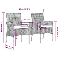 Vidaxl Canapé jardin 2 places et table basse résine tressée anthracite pas cher