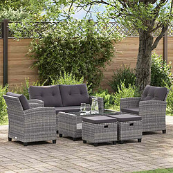 vidaXL Salon de jardin 6 pcs - Résine tressée gris foncé