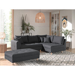 Lisa Design Rune - Canapé d'angle avec pouf d'appoint - Gris foncé