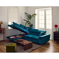 Bestmobilier Dimas - canapé d'angle gauche 5 places - convertible avec coffre et têtières réglables - en velours