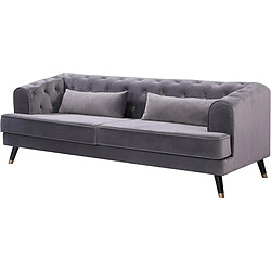 Habitat Et Jardin Canapé fixe en velours Gloria - 216 x 86 x 76 cm - 3 places - Gris