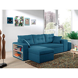 Bestmobilier California - Canapé d'angle réversible et convertible avec coffre de rangement - Bleu canard pas cher