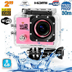 Yonis Caméra Sport Waterproof Wi-Fi - Rose 8 Go