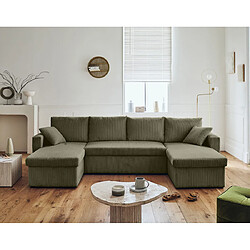 Bestmobilier Canapé panoramique Cyrus - Vert Canapé panoramique - convertible - coffre de rangement - velours côtelé - 7 places