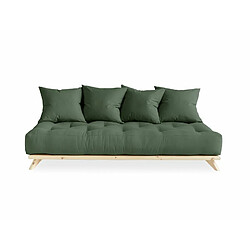 Inside 75 Canapé convertible futon SENZA pin naturel coloris vert olive couchage 90 cm.