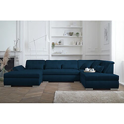 Lisa Design Vermont - Bleu Canapé panoramique 7 places - Ressorts nosag - Tissu polyester - L335 x P197 x H77 cm