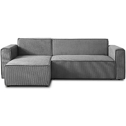 Lorenzo - Canapé d'Angle Convertible Réversible Gris Canapé d'angle réversible - Velours côtelé - Gris foncé - Fonction de lit - Rangement intégré