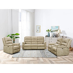 Canapé 3 Places + Fauteuil Relax En Simili Gris - Mécanisme Manuel 5 Positions - Surpiqûres Contrastantes
