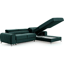 Avis VENESETTI - Canapé d'angle convertible en tissu velours Luxe vert, 5 places, angle droit (vu de face) - GRECE VELOURS