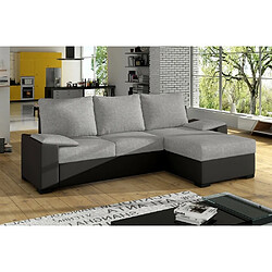 Venesetti Lucas Canapé d'angle convertible - 245x160x90 cm - Tissu gris et simili noir - Coffre de rangement - Scandinave-industrial