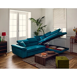 Bestmobilier Dimas - canapé d'angle droit 5 places - convertible avec coffre et têtières réglables - en velours