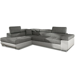 Canapé d'angle gauche convertible Marius gris blanc