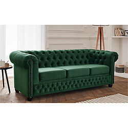 Lisa Design William - Vert Canapé Chesterfield 3 places - Velours vert - Rivets décoratifs - Structure bois massif