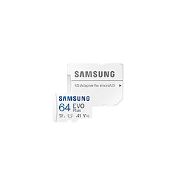 CARTE MEMOIRE SAMSUNG 64G MICRO SD EVO PLUS 2024 avec adaptateur SD classe 10 Lecture 160 Mo/s Ecriture 160 Mo/s MB-MC64SA/EU