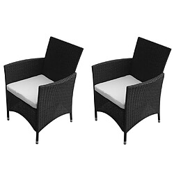 vidaXL Chaises de jardin - Lot de 2 - Résine tressée noire Chaises extérieures - Résine tressée - Coussins blancs cassés - Housses lavables